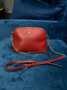 Michael Kors 32S9GF5C3L Red Leather Chain-Accent Crossbody
